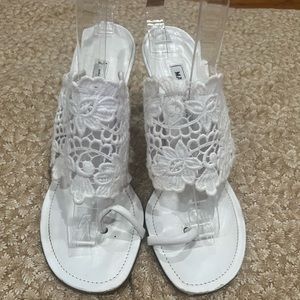 Manolo Blahnik Shoes Manolo Blahnik Sz White Lace Patent Sandal 7.5 (37.5)